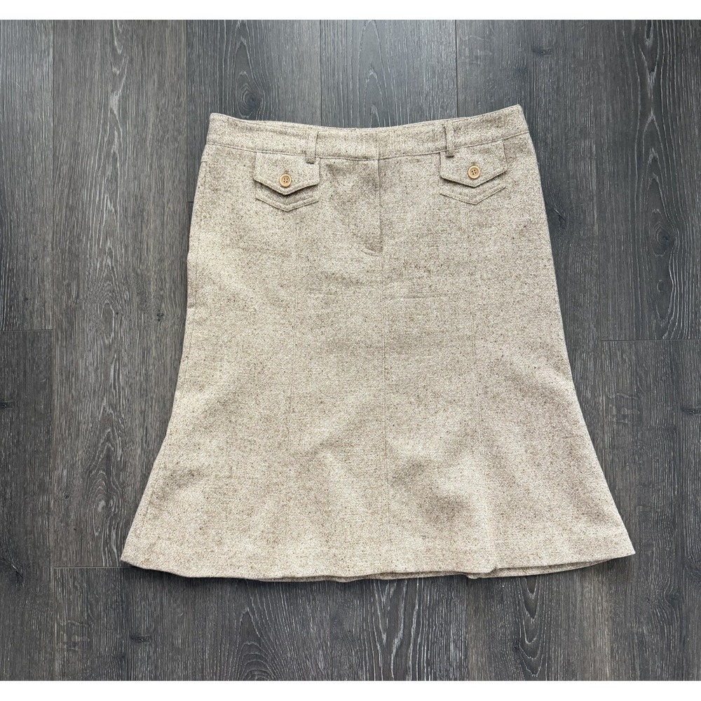 Theory Tweed Wool Trumpet Skirt 12 Quiet Luxury Academia Preppy Office Career